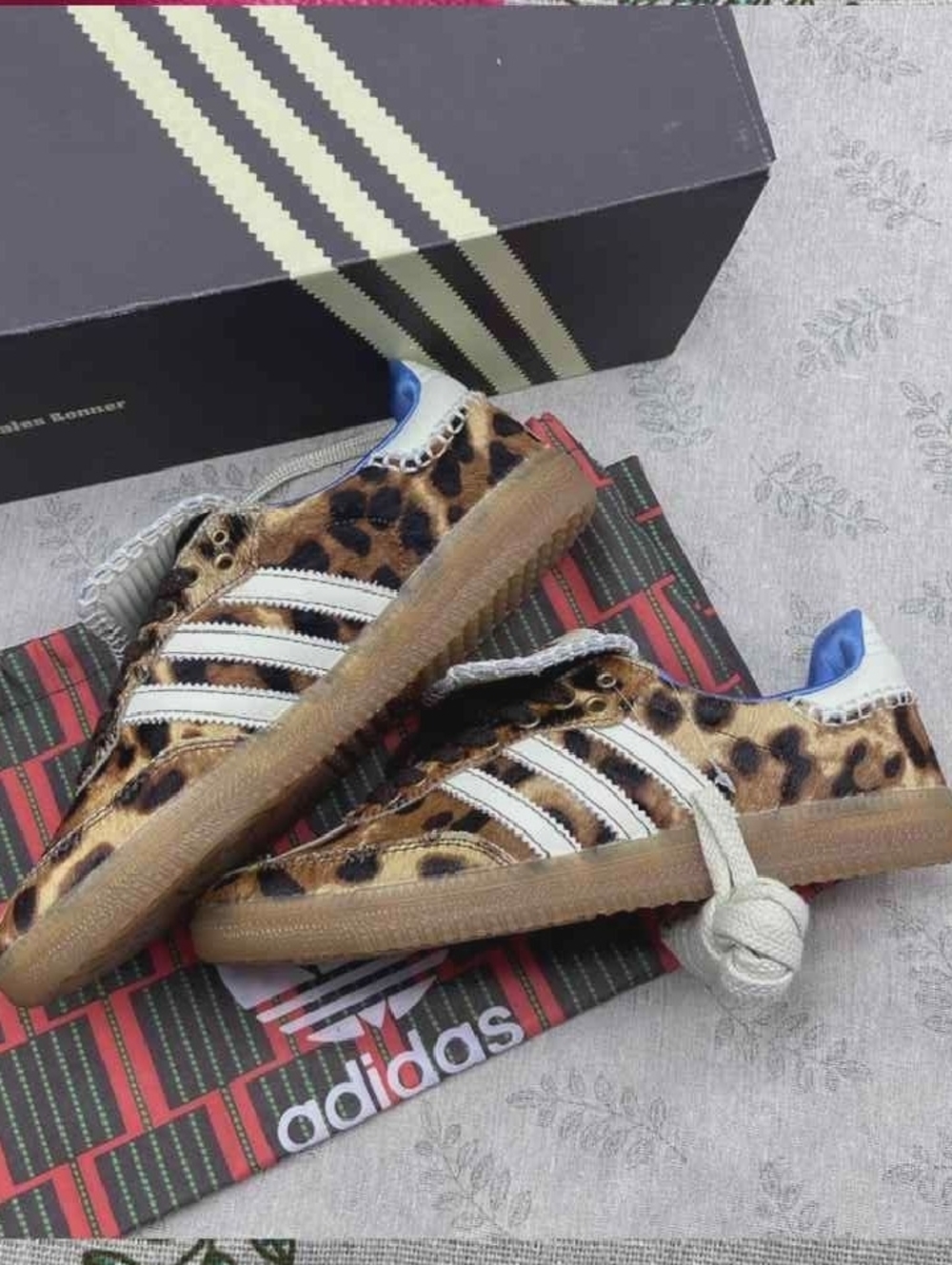 adidas Women's Leopard Print Sneakers with White Strap and Blue Lining - Picture 2 of 6